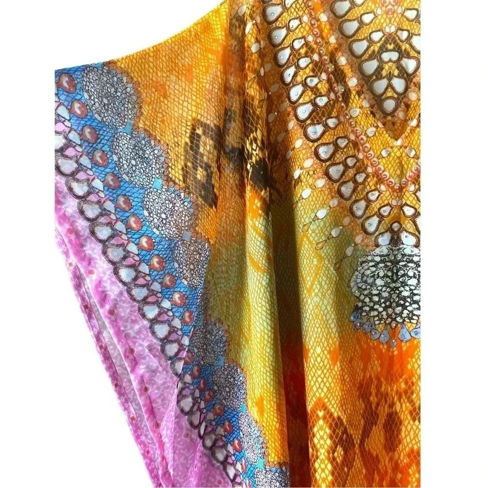 Boho Animal Print Multicolored Flowy Lightweight Kaftan Beach Coverup One Size - Picture 5 of 8